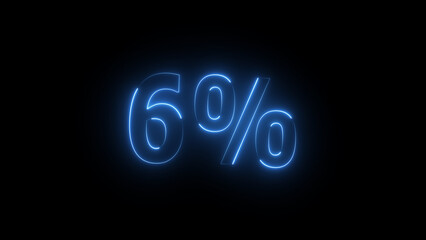 Neon glowing 6 percent icon illustration. on black background. Abstract 6% percent text neon illustration. and creating a stunning 4k illustration.