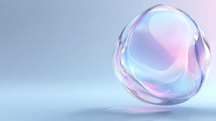 Floating glass orb with flowing liquid texture and soft gradient background.