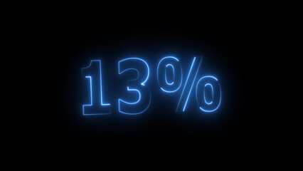 Neon glowing 13 percent icon illustration. on black background. Abstract 13% percent text neon illustration. and creating a stunning 4k illustration.