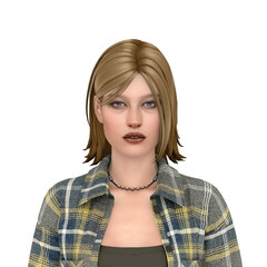 Beautiful young but tired woman with medium length hair in casual clothes, isolated portrait