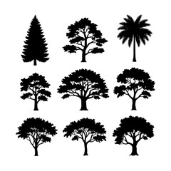 Fototapeta premium Variety of Tree Silhouettes Vector Illustration Set