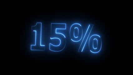 Neon glowing 15 percent icon illustration. on black background. Abstract 15% percent text neon illustration. and creating a stunning 4k illustration.