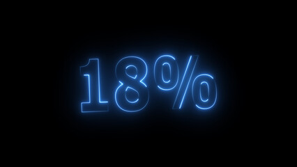 Neon glowing 18 percent icon illustration. on black background. Abstract 18% percent text neon illustration. and creating a stunning 4k illustration.