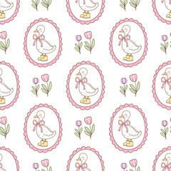 Pastel cottagecore spring goose seamless pattern Printable fabric Digital paper © anchalee