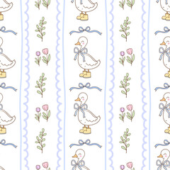 Preppy blue stripe silly goose seamless pattern Printable fabric Digital paper © anchalee