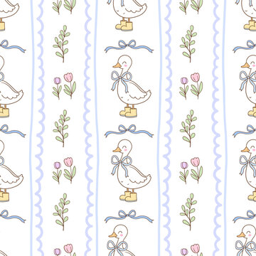 Preppy blue stripe silly goose seamless pattern Printable fabric Digital paper