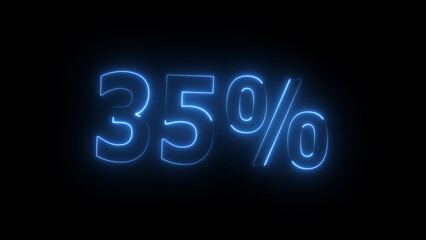 Neon glowing 35 percent icon illustration. on black background. Abstract 35% percent text neon illustration. and creating a stunning 4k illustration.