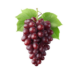 Fototapeta premium Fresh Red Grapes with Green Leaves Isolated on White Background Perfect for Healthy Lifestyle and Nutrition Themes Transparent background or png