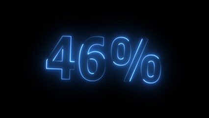 Neon glowing 46 percent icon illustration. on black background. Abstract 46% percent text neon illustration. and creating a stunning 4k illustration.