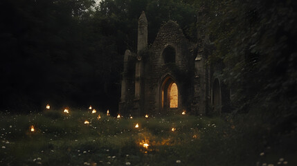 Night At The Ruins Crumbling Abbey Wild