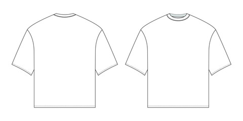 Oversized T-Shirt Vector Template: Minimalist vector template featuring a front and back view of a blank, oversized t-shirt, perfect for apparel design mockups.