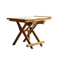 Wooden folding table with a light colored top and small drawer