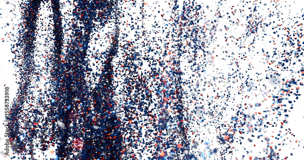 Aufkleber Dynamic abstract background with blue and red particles exploding and scattering.