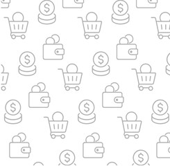 Shopping and Budget Icons light Pattern Carts, Wallets, and Currency