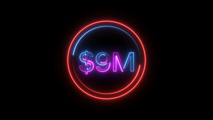 9 Millions Glowing neon line Letter Icon illustration. 1M followers and subscribers on black background 4K illustration.	