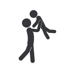 Isolated pictogram of a man joyfully lifting a child, symbolizing fatherhood, family love, bonding, care, and happy parental relationship.