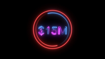 15 Millions Glowing neon line Letter Icon illustration. 15M followers and subscribers on black background 4K illustration.	