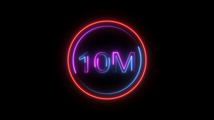 10 Millions Glowing neon line Letter Icon illustration. 10M followers and subscribers on black background 4K illustration.	