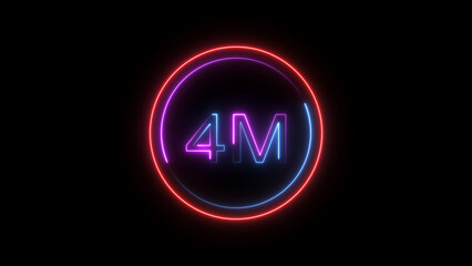 4 Millions Glowing neon line Letter Icon illustration. 4M followers and subscribers on black background 4K illustration.	