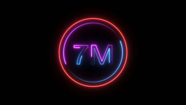 7 Millions Glowing neon line Letter Icon illustration. 7M followers and subscribers on black background 4K illustration.	