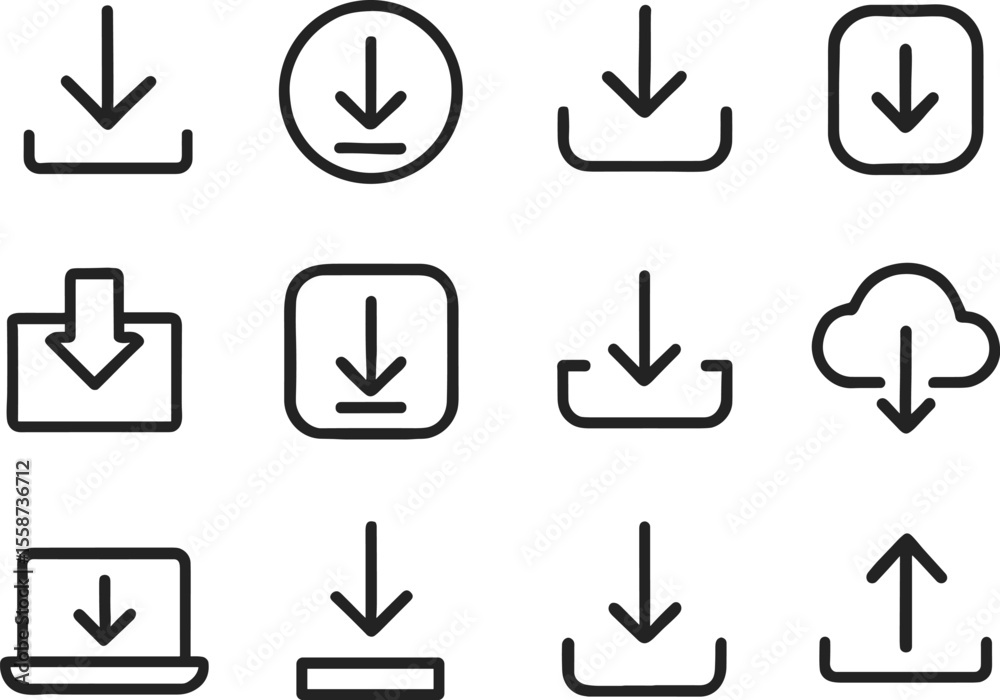 Poster download arrow icon set vector illustration with various styles for user interface and web design pr