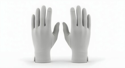 Obraz premium Two identical, light-colored gloves displayed facing forward, isolated on white.