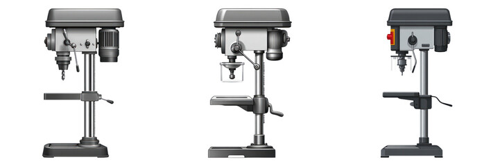 Drill press machines with metal body and adjustable height for precise drilling work in workshop or industrial use