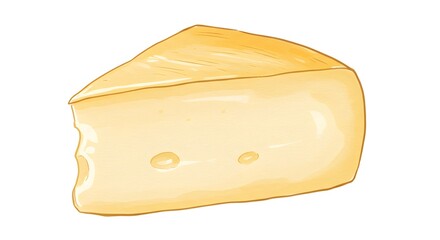 Watercolor Illustration of a Slice of Cheese on White Background