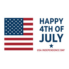 Illustration of american flag with stars and stripes and happy 4th of july text design element