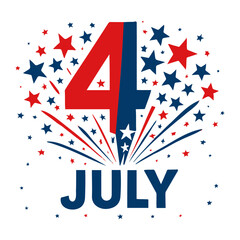 Illustration of fourth of july celebration with stars and fireworks with red and blue colors