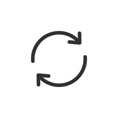 Refresh icon with circular arrows, linear icon. Reload, update, or sync action. Line with editable stroke.