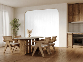 Isolated Dining Area with Oval Stone Table and Six Wooden Chairs - PNG Transparent Interior Design...