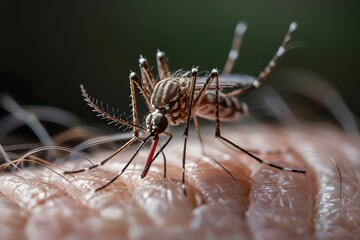 Mosquito Sitting on Human Hand, Drinking Blood