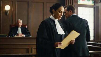 Lawyers and clients in courtroom, legal discussion and decision making – justice, authority, and courtroom drama - Powered by Adobe