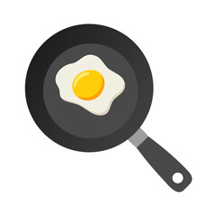 Simple illustration of a fried egg cooking in a pan isolated on transparent background