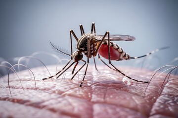 Mosquito Sitting on Human Hand, Drinking Blood