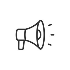 Megaphone or loudspeaker, linear icon. Symbol of alert, notification or announcement. Line with editable stroke.