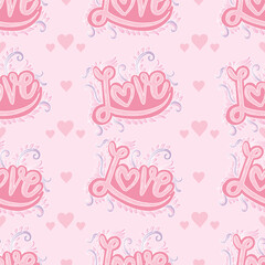Love and hearts seamless pattern for valentine's day. Pink color style.