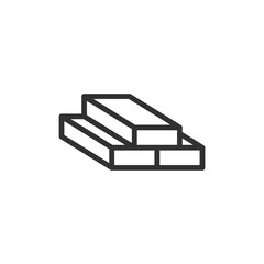 Stack of wooden planks, linear icon. Timber storage for construction and carpentry. Line with editable stroke.