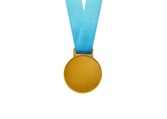 A real gold medal isolated on free png background with a lot of text area - winner copy space concept