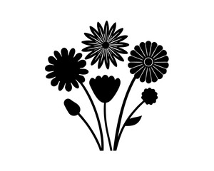 creative Wildflowers (mixed meadows)Icon vector silhouette illustration isolated on white background