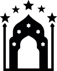 Mosque with Stars Silhouette Vector