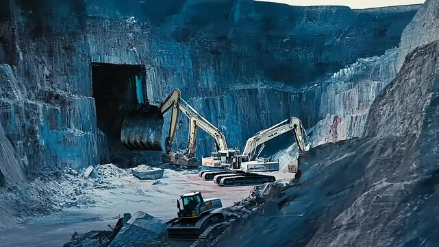 Excavators at Work: A Glimpse into a Quarry's Industrial Landscape