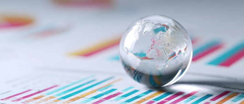 The glass globe representing global data trends and business analytics.