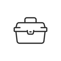 Tackle box, linear icon. Storage container for fishing gear. Line with editable stroke.