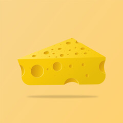 Floating cartoon cheese slice with clean shading and round holes, perfect for playful food graphics, kids content, or minimal snack-themed illustrations