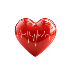 Red heart health symbol with ekg rhythm design on transparent background Cardiology care concept