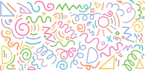 Artistic Vector Background with Hand Drawn Geometric. Colorful Hand Drawn Doodle Pattern. Vector Doodle Line