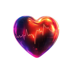 Glowing heartbeat pulse lifeline within a vibrant red heart digital art on transparent background