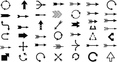 Collection of various black arrow designs pointing in different directions on a white background